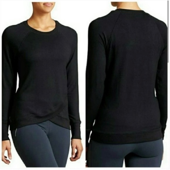 Athleta black criss cross hem sweatshirt sweater lightweight women’s size XXS - Picture 1 of 8